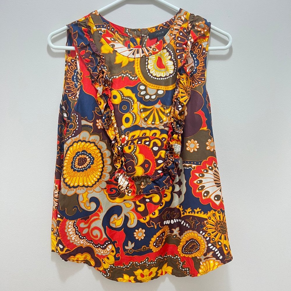 J. Crew Sleeveless Floral Silk Top Size 2